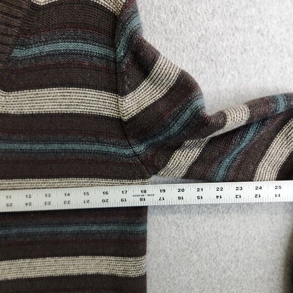 Fossil Sweater Mens M Brown Striped Shawl Collar Pullover Ribbed Knit Grandpa - Picture 6 of 16